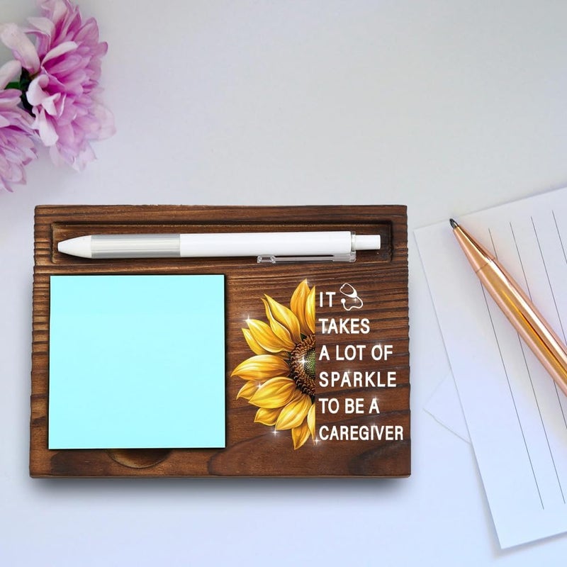 VYNWPDFLI Caregiver Appreciation Desk Decor, Sunflower Sparkle Quote for Nurse Aide, Hospice Worker, Home Health Staff, Natural Wood Office Organizer, Wooden Sticky Note Holder,LQQ112 - Image 4